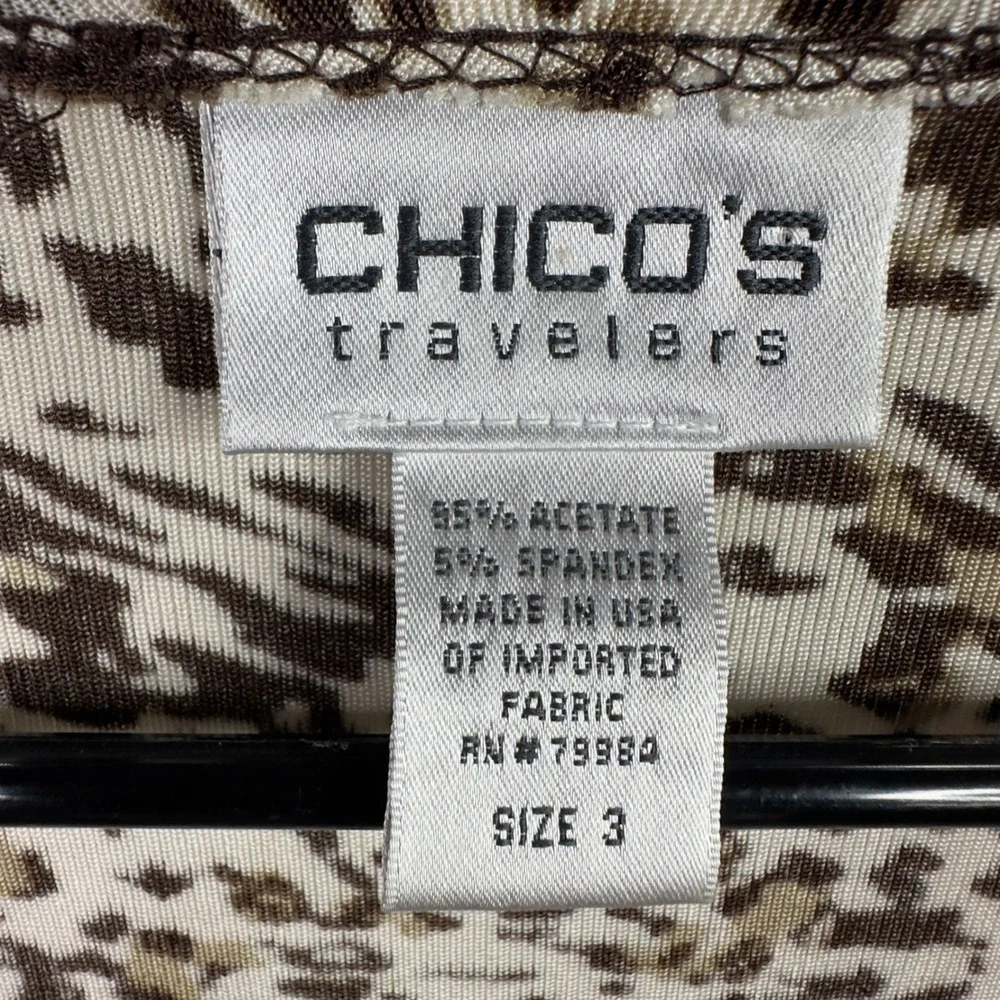 Chico's Travelers Cardigan Womens 3/XL Brown Animal Print‎ Tie Front Mob Wife